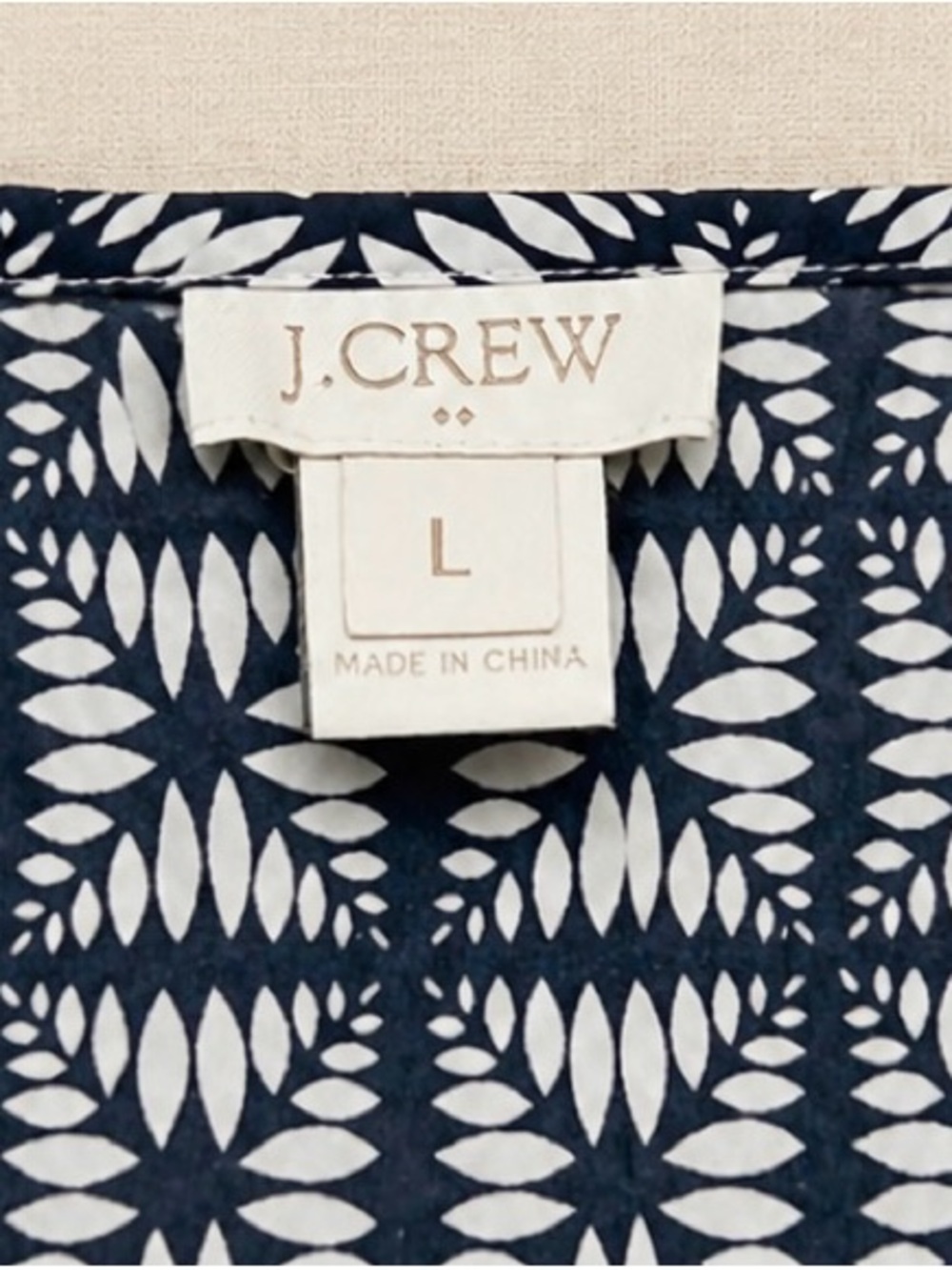 J.Crew Navy Blue & White Floral Print Blouse Long Sleeve Tunic L - Picture 3 of 4